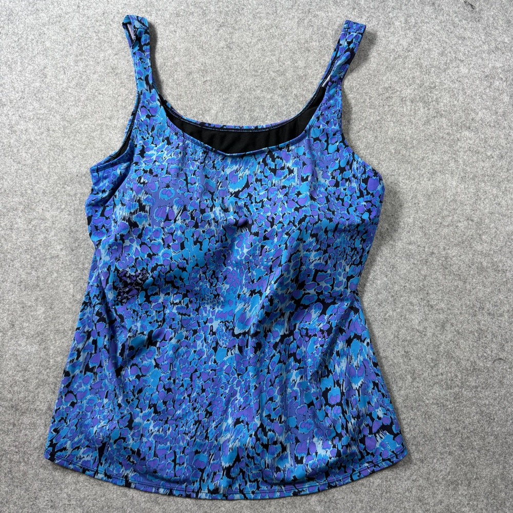Beach Belle Womens 1901 Tankini Top 26W Blue Leopard Print Nylon Spandex